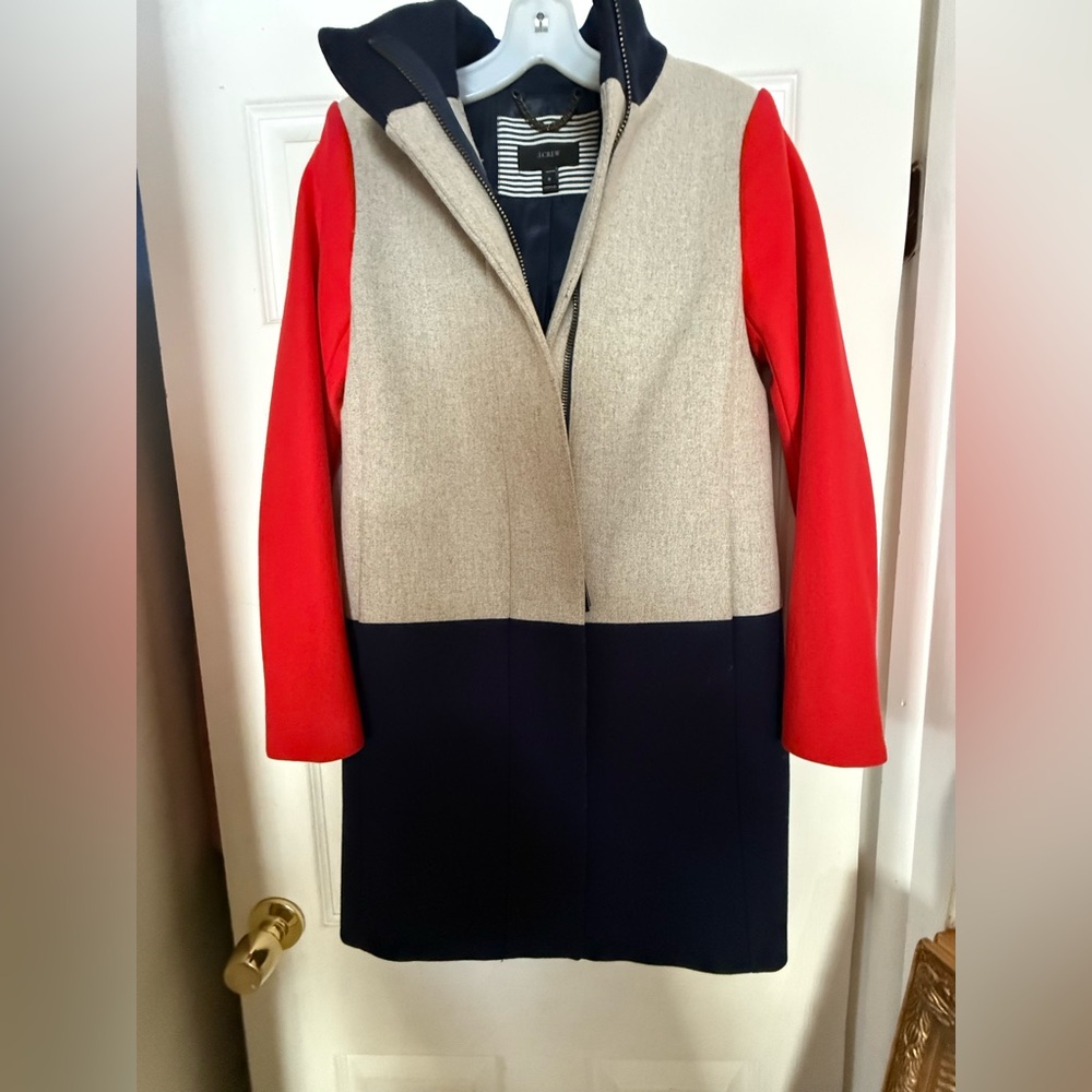 J. Crew Red and Navy Colorblock Coat - Picture 7 of 8